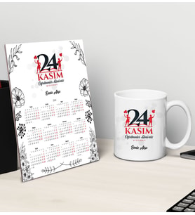 BK Gift Kişiye Özel İsimli Öğretmenler Günü Tasarımlı Kupa Bardak ve Masaüstü 2024 Takvim Hediye Seti - 6, Öğretmene Hediye, Öğretmenler Günü