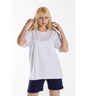 Kadın Beyaz Basic Bisiklet Yaka Oversize Pamuklu T-shirt 22Y-3400761-K1