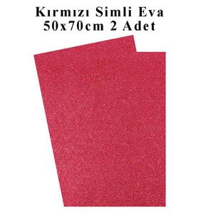 Kırmızı Simli Eva 50x70 cm 2 Adet Simli Eva Süngeri Okul Kreş Anasınıfı Elişi Etkinlikleri