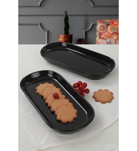 Siyah Noyan Kayık Tabak 26 cm, 2'li Set, Şık ve Kullanışlı Tasarım
