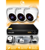 ELITCAM 3 Kameralı Dome 3 İç Kamera Set 1 TB HDD Full HD Gece Görüşlü Güvenlik Kamerası Sistemi