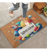 Valerine Life Gezegen ve Roket Temalı Welcome Kapı Önü Paspası 45x70cm (Kahverengi)