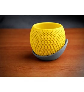 3D Baskı Küre Saksı - Kafes Dokulu İki Parçalı Dekoratif Saksı - Sarı-Gri