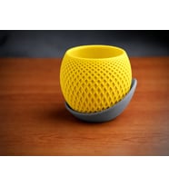 3D Baskı Küre Saksı - Kafes Dokulu İki Parçalı Dekoratif Saksı - Sarı-Gri