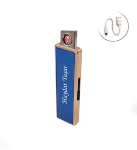 Kişiye Özel USB Şarjlı Mavi Elektronik Çakmak