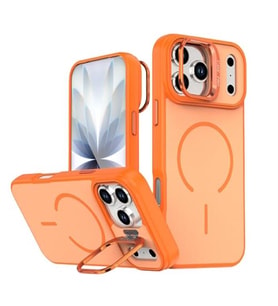 Coverzone iPhone 17 Pro ile Uyumlu kilif MagSafe ile uyumlu K?l?f Stand �zellikli M?knat?sl? Flexa Y�z�k Tutuculu IPHONE 17 PRO i�in KILIF Darbe Emici Mat Arka Kapak Koruyucu K?l?f Turuncu