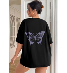 Unisex Butterfly Baskılı T-shirt (Siyah)