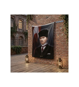 Kalpaklı Mustafa K.Atatürk ve Türk Bayrağı poster Bayrak Raşel Kumaş 100x150 cm ATA4