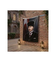 Kalpaklı Mustafa K.Atatürk ve Türk Bayrağı poster Bayrak Raşel Kumaş 100x150 cm ATA4