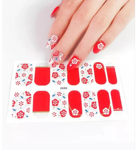 Tırnak Oje Sticker Dövmesi Kırmızı Çiçek Desenli 14'lü Nail Art Set
