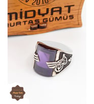 Ametist Taşlı Tuğra Motifli 925 Ayar Gümüş Erkek Yüzük 201024873