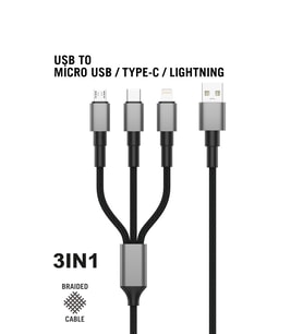 Intouch 3 In 1 Data ve Şarj Kablosu 120cm Siyah