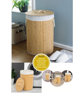 Dekoratif Doğal Oval Banyo Bambu Kirli Çamaşır Sepeti