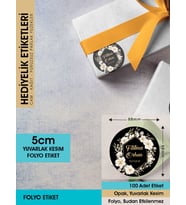 Beyaz Manolya Etiket Modeli Ürünlerinize Özel, 5 Cm - 100 Adet Folyo Sticker