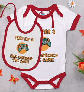 BK Kids Player 3 Tasarımlı Kırmızı Bebek Body Zıbın ve Mama Önlüğü Hediye Seti-1