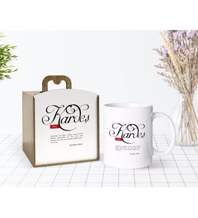 BK Gift Kişiye Özel Ahşap Kutuda Mânâ Kardeş Tasarımlı Beyaz Kupa Bardak-1