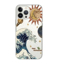 Iphone 15 Pro Uyumlu Güneş ve Dalga Desenli Şeffaf Telefon Kılıfı