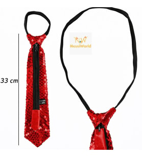 Kırmızı Pul Payetli Işıltılı Parti Kravatı 33 cm