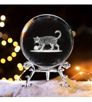 Dekoratif Metal Ayaklı Kedi Tasarımlı 3D Cam Küre 6cm