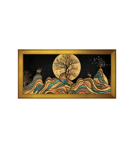 Soyut Şekiller Motifli Kanvas Tablo 80 x 110 cm Gold Çerçeve