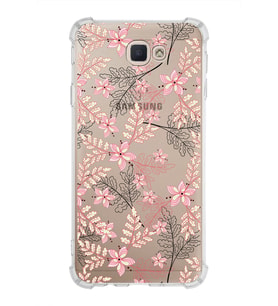 Samsung Galaxy J7 Prime  Köşe Korumalı Antişok Kapak Floral Kırmızı Tasarımlı Şeffaf  Kılıf