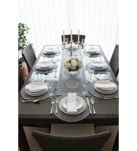 Fransız Dantelli Runner Ve Supla Takımı (1 Runner, 6 Supla) Gri