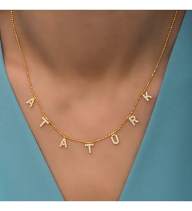Atatürk Yazılı Gold Kolye-925 Ayar Gümüş