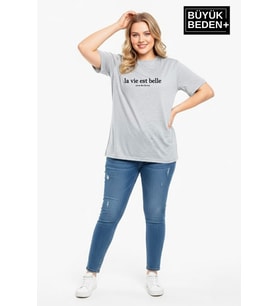 Kadın Büyük Beden L.v. Est Belle Baskılı 3xl-6xl Bisiklet Yaka Tshırt SPR26BTSK510-17