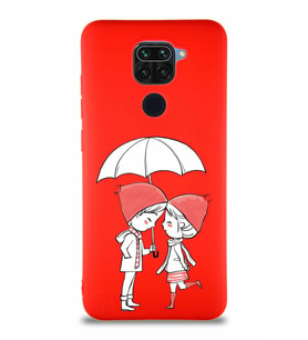 Xiaomi Redmi Note 9 Soft Premier Kapak Aşk Tasarımlı Silikon Kılıf - Kırmızı (Şeffaf)