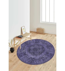 Dijital Baskılı Kaymaz Taban Yıkanabilir Yuvarlak Salon Halısı Koridor Halısı Paspas NDY-HT-148 (Mor)