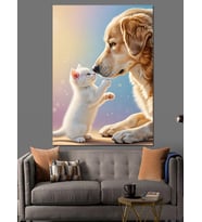 Burun Buruna Kedi Köpek Dekoratif Kanvas - Mdf Ahşap Tablo