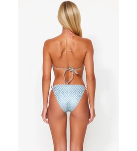 Kadın Bikini Takımı Geometrik Desen Üçgen Kap Kolsuz Bağlamalı Düşük Bel Örme Balensiz Regular Kesim