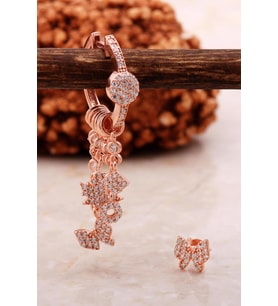 Kelebek Rose Gümüş Kombin Şans Küpe 5462