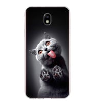 PrintiFy Samsung Galaxy J7 Pro ile Uyumlu 1mm Slim Fit Kedi 2 050c Baskılı Şeffaf  Kılıf