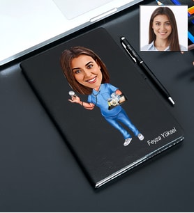 Kişiye Özel Hemşire Tasarımlı Karikatür Defter Ve Kalem Seti 90