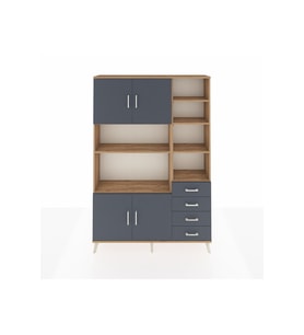 Arges Gardrop 9 Raflı 4 Çekmeceli 4 Kapaklı 132x30x195 Çam-Antrasit