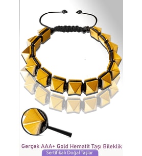 Sertifikalı Elmas Kesim Gerçek Gold Hematit Taşı Bileklik - Ayarlamalı (Çok Renkli)