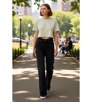 Kadın Yüksek Bel Wide Leg Denim Pantolon Fonksiyonel Dayanıklı Kaliteli Konforlu Estetik Şık