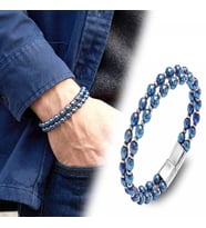 Moncuk Design Çift Mavi Ve Gümüş Renk Hematit Çelik Bileklik 33512B20D6