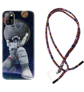 INFINIX Smart 4 5 6 Zero 8 S5 Pro Kılıf Boyun Asklı Rasta Silikon Astronot ve Dünya 1759