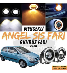 Hyundai Getz 2002–2011 Uyumlu Mercekli Angel Sis Farı Metal 76 mm Turuncu Halkalı Gündüz Farı 2 Adet