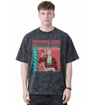 Tasarım Roronoa Zoro One Piece Anime Baskılı Unisex Oversize Eskitme Yıkamalı Tişört