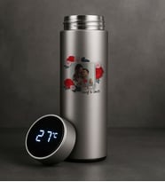 BK Gift Fotoğraflı Filtreli Dijital Göstergeli Gümüş Çelik Termos-1, Arkadaşa Hediye, Sevgiliye Hediye, Yeni İş Hediyesi (Beyaz)