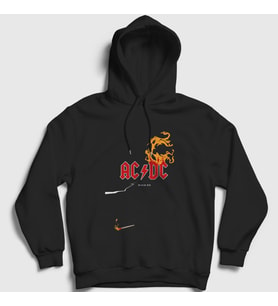 Presmono Unisex Siyah Black Ice Fire AC/DC Kapüşonlu Sweatshirt 5965tt
