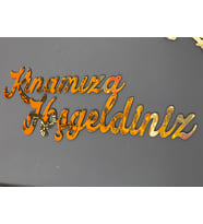 Kınamıza Hoşgeldiniz Ahşap MDF üzeri Aynalı Gold Pleksi (60x20 cm)