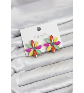 Karışık Renk Kristal Taşlı Lotus Çiçek Model Kadın Küpe TJ-BKP11924