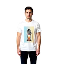 Erkek Astronot Kaykay Baskılı Tişört %100 Pamuk Rahat Kesim Kalın Hat Sanatı Deseni Günlük Modern