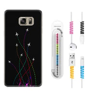 Samsung S7 Edge S20 Fe Plus Ultra S21 S22 Kılıf Kablo Koruma Spiral Silikon Line Planet 1736