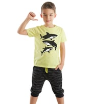 Sharks Erkek Çocuk T-shirt Kapri Şort Takım (Sarı-Siyah)