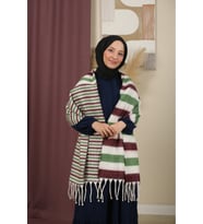 Çift Taraflı Kışlık Omuz Şalı (Beyaz - Yeşil)